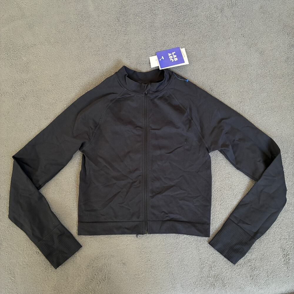 JoyLab Black Seamless Mock Neck Full Zip Crop Activewear Jacket Women's Size M